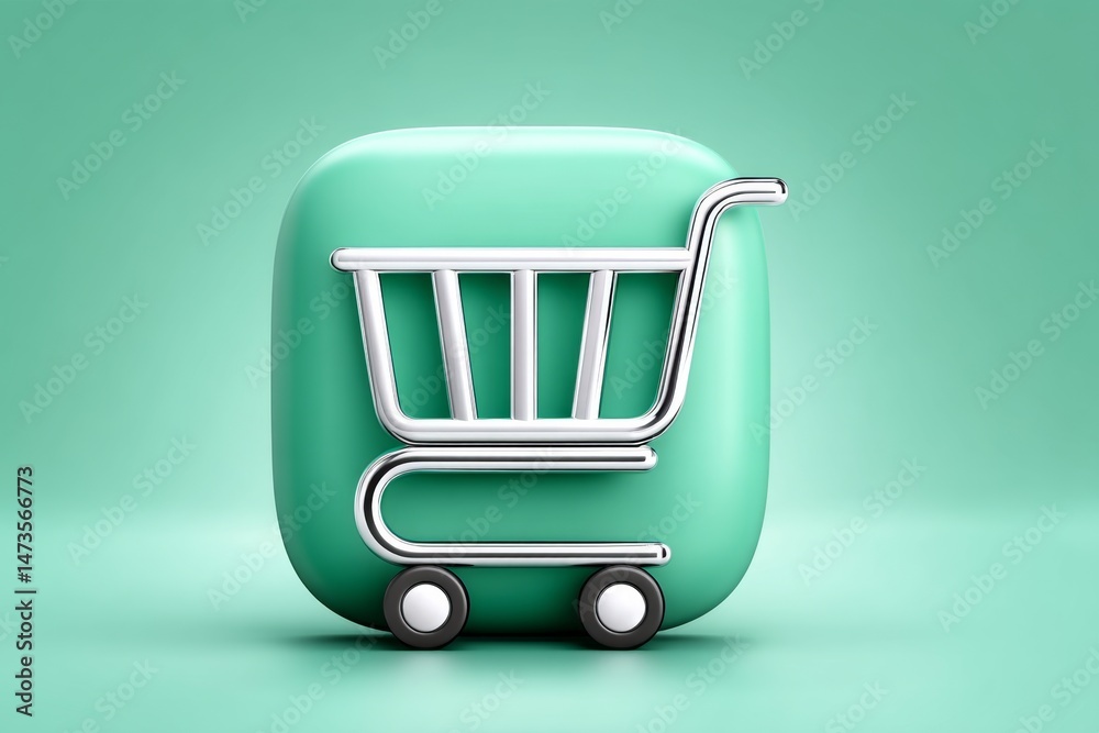 Aufkleber A minimalist shopping cart icon with one product floating above a clean UI
