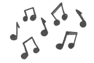 Scattered Hand Drawn Musical Notes on Black Background