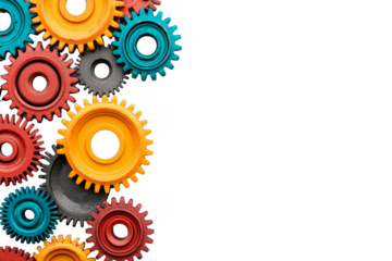 Engaging assembly of colorful gears in a studio environment artistic perspective industrial concept mechanical design inspiration