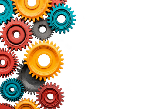 Engaging assembly of colorful gears in a studio environment artistic perspective industrial concept mechanical design inspiration