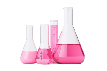Experimenting with colorful solutions laboratory glassware filled with pink liquid science lab photography clean environment close-up view for educational purposes