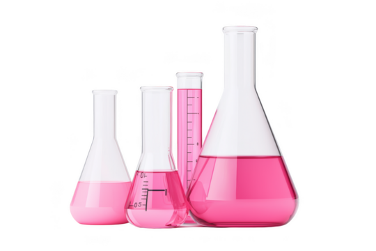 Experimenting with colorful solutions laboratory glassware filled with pink liquid science lab photography clean environment close-up view for educational purposes