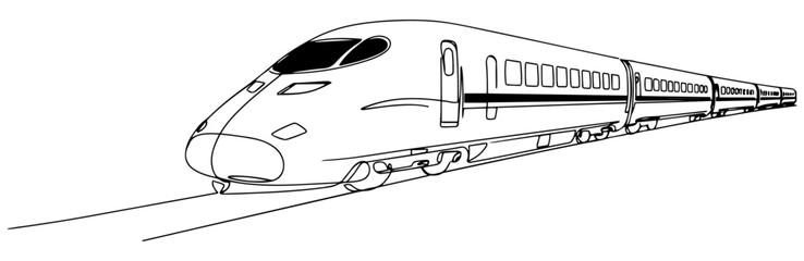 A minimalistic line art of modern high-speed bullet train on tracks. vector illustration