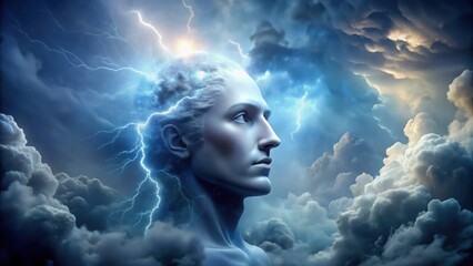 Celestial Head Amidst Stormy Skies, clouds, storm,  clouds,storm