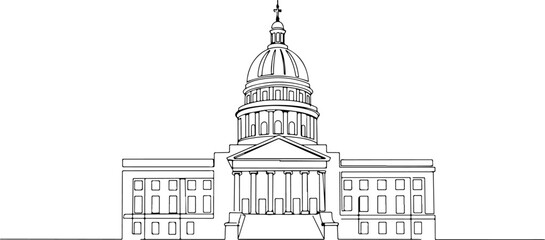 Austin Texas grand capitol building with a large dome, tall columns, line art style. vector illustration