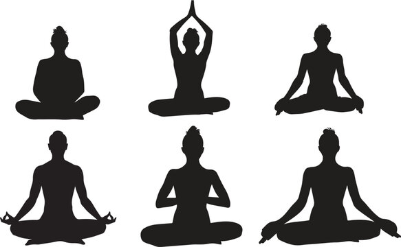 Collection of yoga poses. yoga pose girl silhouette set vector illustration and yoga exercise icon and Yoga Silhouette