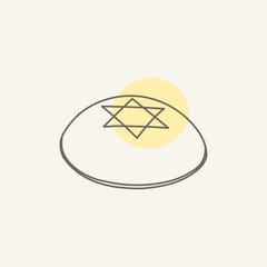Kippah or Yarmulke with a Star of David on top. The small, round head covering worn by Jews.
