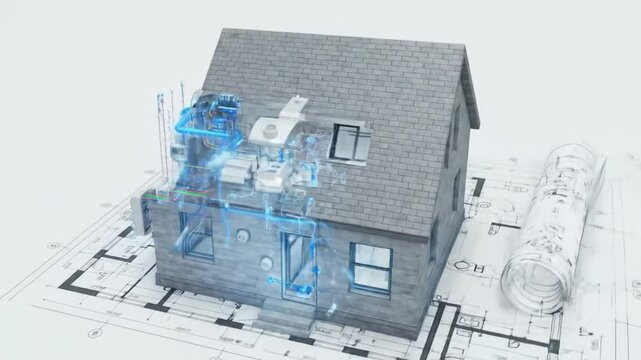 Home blueprint showing HVAC system design concept