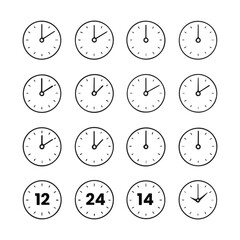 Clock Time Zones Set - Vector Illustration. Different Timezones Time. Arrows - Hours, Minutes on Clockface. Clock Time Lapse.