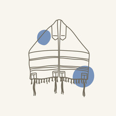 Jewish Tallit vector illustration. Hand-painted religious prayer robe.