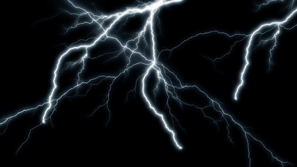 Lightning Effect Overlay, Isolated Electric Thunderstorm Bolt Strikes on Dark Night Sky Background, High-Resolution Flash Energy Discharge Texture