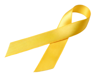 Close-up of a Yellow Awareness Ribbon Isolated on transparent background cutout, PNG file, Cutout file