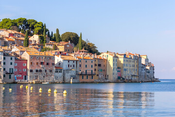 Rovinj, Croatia. Beautiful romantic old town view, coastline houses near water
