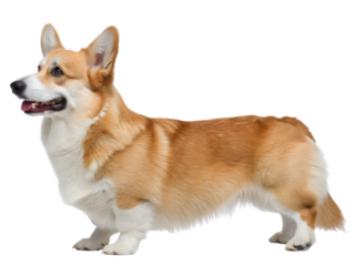 Portrait of a Pembroke Welsh Corgi Dog Isolated on transparent background cutout, PNG file, Cutout file