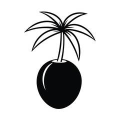 black vector silhouette tropical coconut drawing