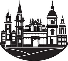 Modern city skyline in black and white silhouette style, Ideal for prints, branding, websites, and commercial projects.