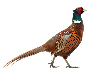 Portrait of a Colorful Ring Necked Pheasant Isolated on transparent background cutout, PNG file, Cutout file