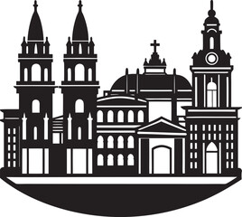 Modern city skyline in black and white silhouette style, Ideal for prints, branding, websites, and commercial projects.