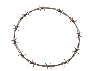 Barbed Wire Circle Frame on Black Isolated on transparent background cutout, PNG file, Cutout file