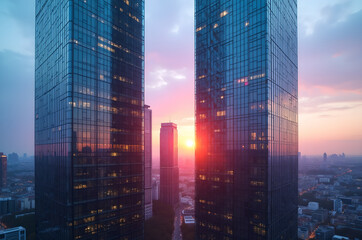 Fototapeta premium Cityscape of a big city city buildings big buildings skyscrapers offices.houses.modern.apartments bright saturated colors.generative ai