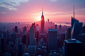 Fototapeta premium Cityscape of a big city city buildings big buildings skyscrapers offices.houses.modern.apartments bright saturated colors.generative ai