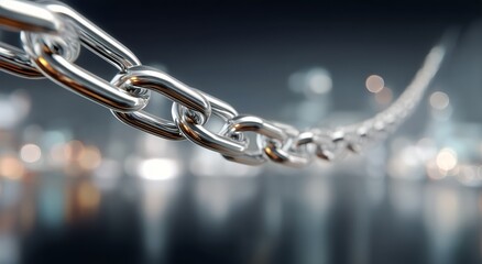 Fototapeta premium Metal Chain Links Arranged in a Row Glowing Under Bright Light