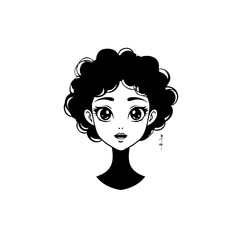 Elegant monochrome portrait of a stylized young woman with curly hairstyle