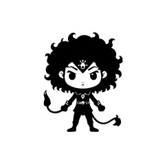 Stylized silhouette of a fierce character with distinctive features and charm