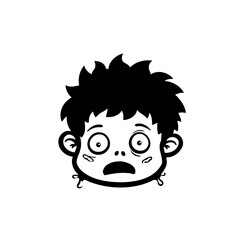Cartoon illustration of a frightened young boy expressing intense shock and worry