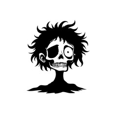 Monochrome Cartoon Zombie Portrait with Distressed Features and Spiky Hair