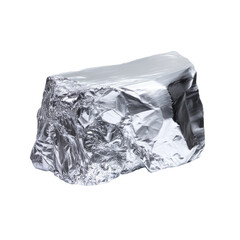 A shiny rock covered in crinkled aluminum foil