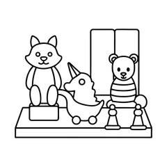 outline of playful animal toys in waiting room