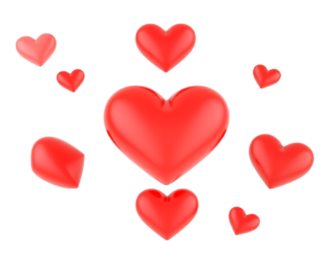 Floating Red Hearts on Transparent Background