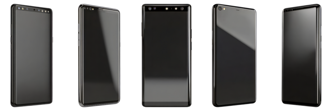 Modern Smartphone Design Collection with Multiple Angles Displayed, Isolated on Transparent, white background