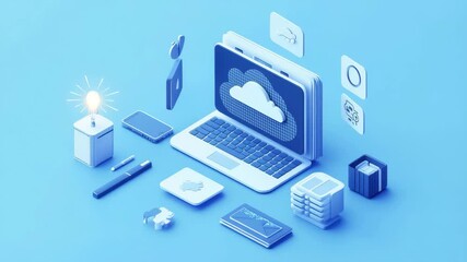 Data processing and media icons displayed on blue background showcasing modern technology and digital solutions, data processing and media icons on blue background - Powered by Adobe