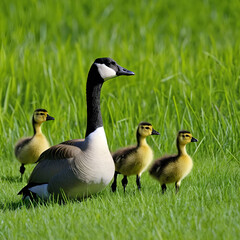 Obraz premium Canada geese and chicks Elk Island National Park Alberta Canada
