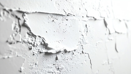 Obraz premium A close-up image of cracked and peeling white paint on a textured surface, showcasing layers and imperfections that evoke a sense of age and wear