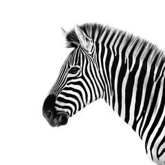 A monochrome portrait captures a zebra's head and neck, showcasing its distinctive stripes. The zebra's stripes create a captivating pattern against a backdrop, symbolizing nature's beauty