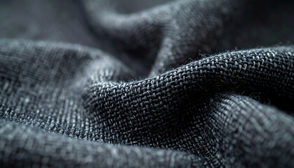Fototapeta premium Close-up of textured black fabric, showcasing its intricate weave and softness, creating a sense of depth and elegance