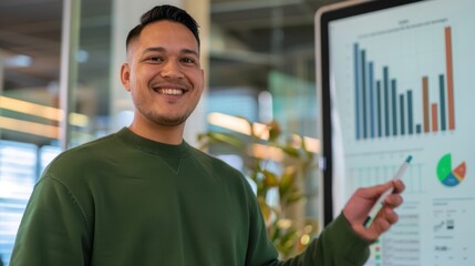 The man presenting data