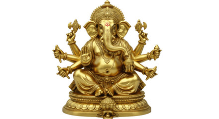 Fototapeta premium Golden Multi-Armed hindu god Ganesha Statue Isolated on Transparent PNG Background