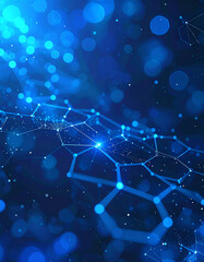 Obraz premium Abstract digital background featuring interconnected hexagonal patterns with glowing blue accents and soft bokeh effects