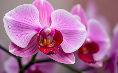 Obraz premium Pink Orchid Flowers with Water Droplets on Petals. High quality