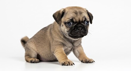 Obraz premium 愛らしいパグの子犬 白い背景で穏やかに座る. AI Generated