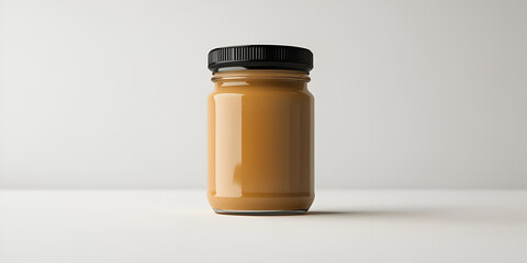 Jar of Peanut Butter on Gray Background

