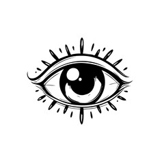 Mystic eye graphic illustration with radiating elements for esoteric design