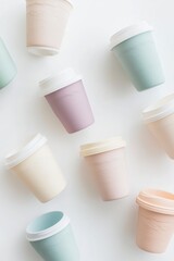 Colorful Disposable Cups on White Background for Modern Beverage Trends