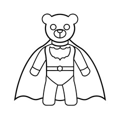 a superhero costume shop with a teddy bear wearing line art vector