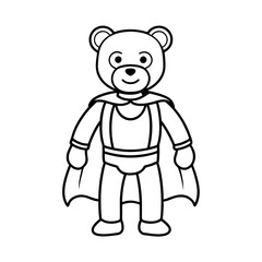 a superhero costume shop with a teddy bear wearing line art vector