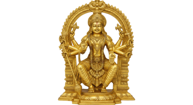Golden Durga Isolated on Transparent PNG Background